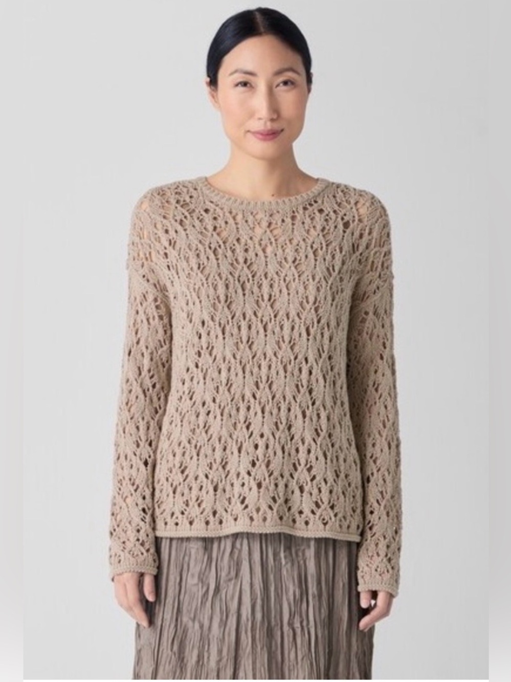 EUC Eileen Fisher Organic Peruvian Cotton Loose Knit Sweater in Taupe Size M